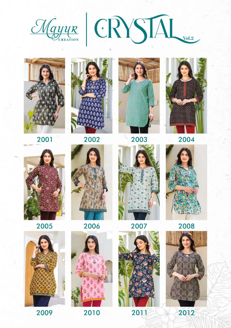 Crystal Vol 2 By Mayur Daily Wear Printed Cotton Tunic Ladies Top Wholesale Online
